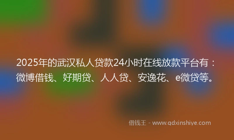 2025年的武汉私人贷款24小时在线放款平台有：微博借钱、好期贷、人人贷、安逸花、e微贷等。