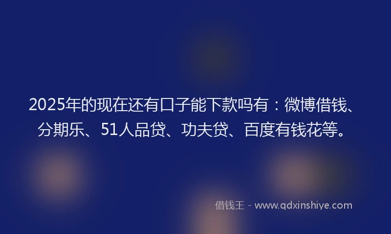 2025年的现在还有口子能下款吗有：微博借钱、分期乐、51人品贷、功夫贷、百度有钱花等。