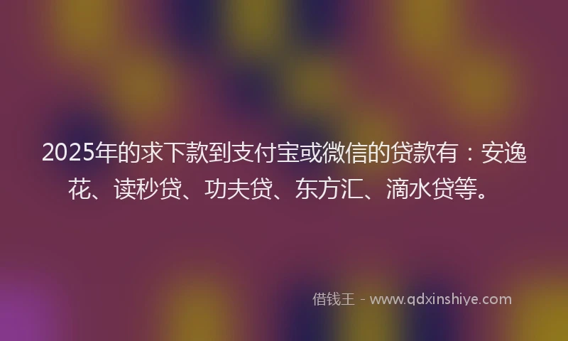 2025年的求下款到支付宝或微信的贷款有：安逸花、读秒贷、功夫贷、东方汇、滴水贷等。