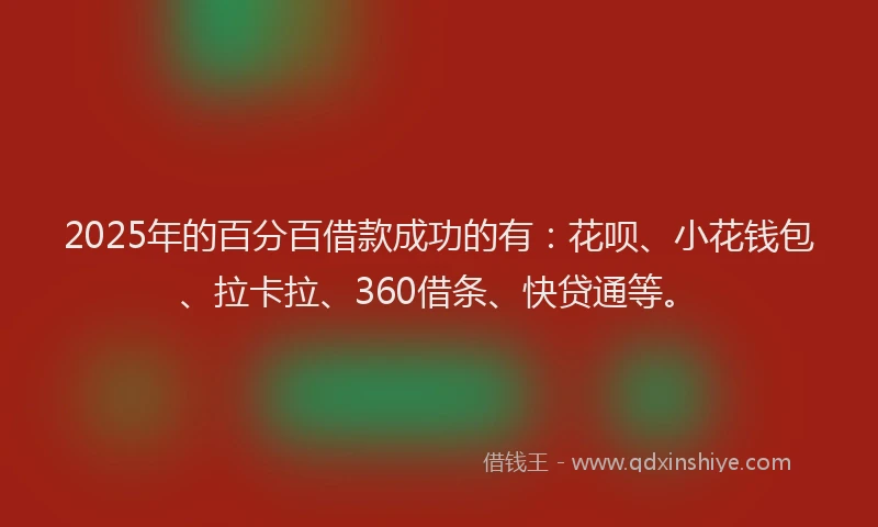 2025年的百分百借款成功的有：花呗、小花钱包、拉卡拉、360借条、快贷通等。