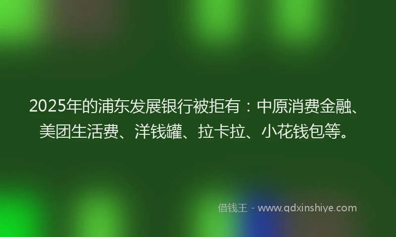 2025年的浦东发展银行被拒有：中原消费金融、美团生活费、洋钱罐、拉卡拉、小花钱包等。