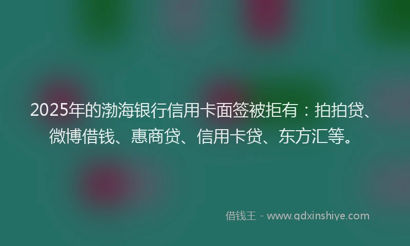 2025年的渤海银行信用卡面签被拒有：拍拍贷、微博借钱、惠商贷、信用卡贷、东方汇等。
