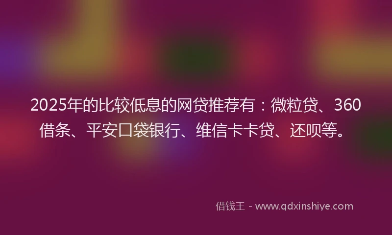 2025年的比较低息的网贷推荐有：微粒贷、360借条、平安口袋银行、维信卡卡贷、还呗等。