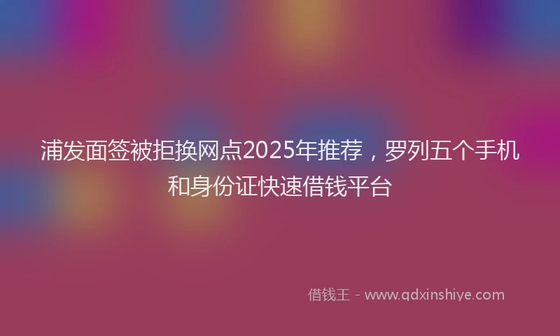 浦发面签被拒换网点2025年推荐，罗列五个手机和身份证快速借钱平台