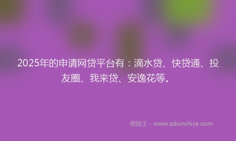 2025年的申请网贷平台有：滴水贷、快贷通、投友圈、我来贷、安逸花等。
