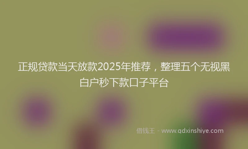 正规贷款当天放款2025年推荐，整理五个无视黑白户秒下款口子平台