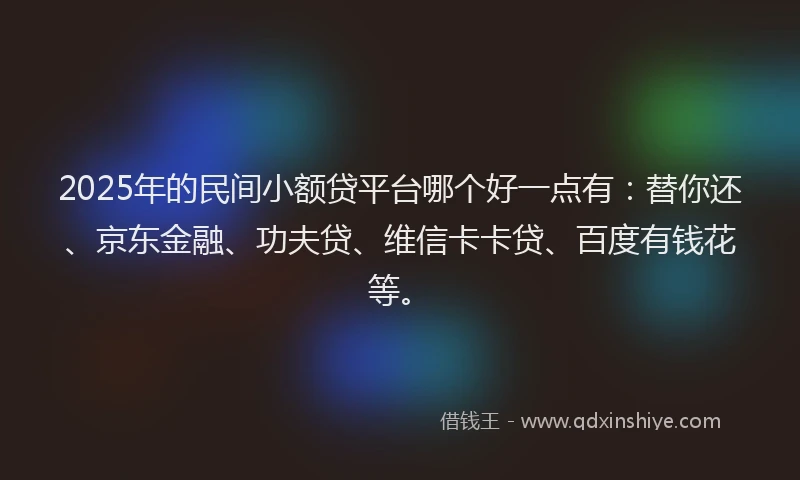 2025年的民间小额贷平台哪个好一点有：替你还、京东金融、功夫贷、维信卡卡贷、百度有钱花等。