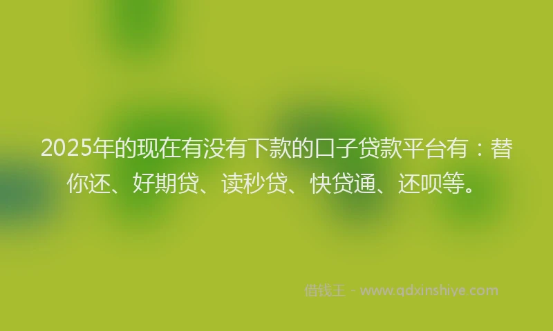2025年的现在有没有下款的口子贷款平台有：替你还、好期贷、读秒贷、快贷通、还呗等。