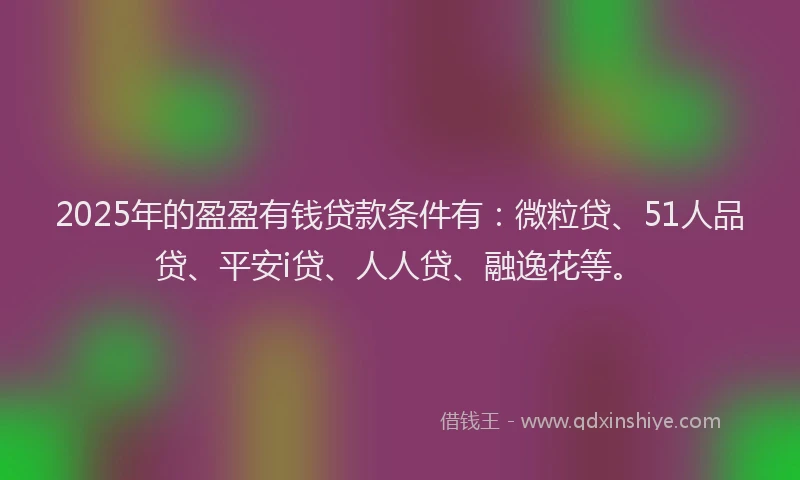 2025年的盈盈有钱贷款条件有：微粒贷、51人品贷、平安i贷、人人贷、融逸花等。