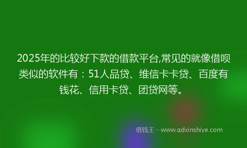 2025年的比较好下款的借款平台,常见的就像借呗类似的软件有：51人品贷、维信卡卡贷、百度有钱花、信用卡贷、团贷网等。