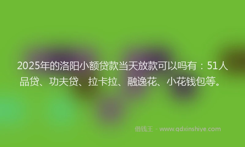 2025年的洛阳小额贷款当天放款可以吗有：51人品贷、功夫贷、拉卡拉、融逸花、小花钱包等。