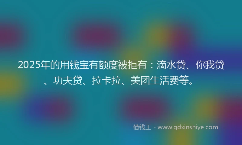 2025年的用钱宝有额度被拒有：滴水贷、你我贷、功夫贷、拉卡拉、美团生活费等。