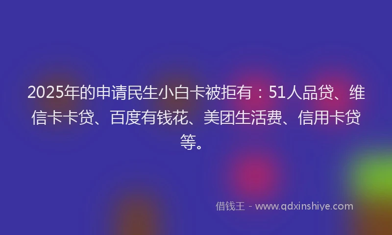 2025年的申请民生小白卡被拒有：51人品贷、维信卡卡贷、百度有钱花、美团生活费、信用卡贷等。