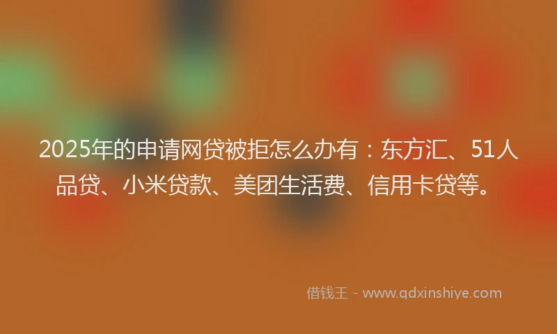 2025年的申请网贷被拒怎么办有：东方汇、51人品贷、小米贷款、美团生活费、信用卡贷等。