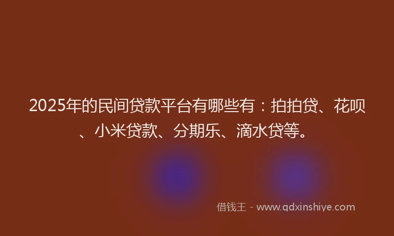 2025年的民间贷款平台有哪些有：拍拍贷、花呗、小米贷款、分期乐、滴水贷等。
