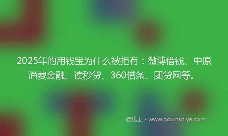 2025年的用钱宝为什么被拒有：微博借钱、中原消费金融、读秒贷、360借条、团贷网等。
