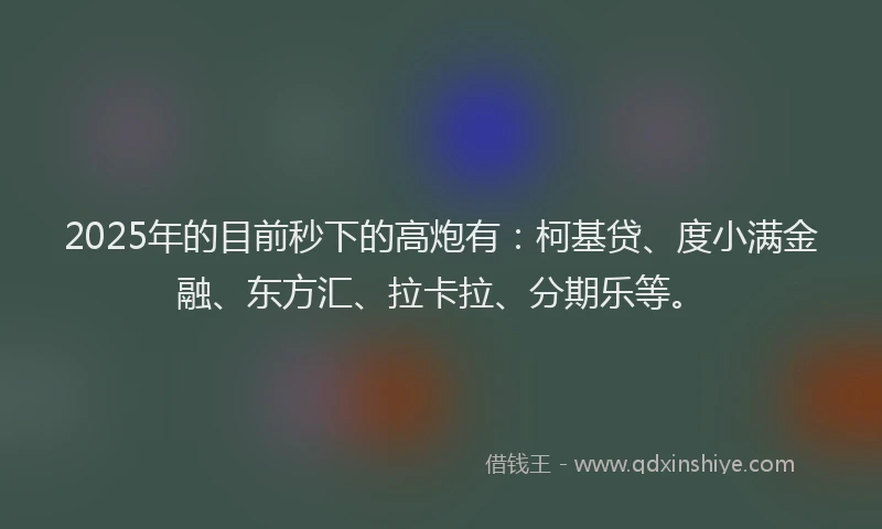 2025年的目前秒下的高炮有：柯基贷、度小满金融、东方汇、拉卡拉、分期乐等。