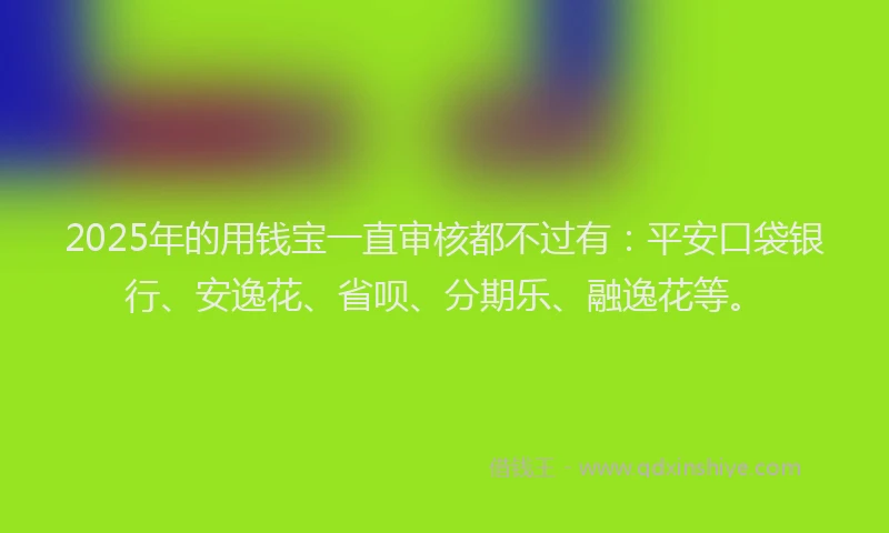 2025年的用钱宝一直审核都不过有：平安口袋银行、安逸花、省呗、分期乐、融逸花等。