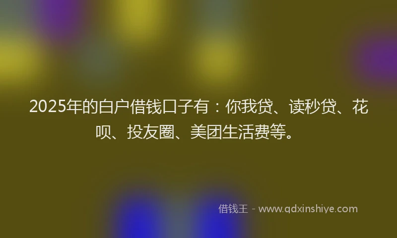 2025年的白户借钱口子有：你我贷、读秒贷、花呗、投友圈、美团生活费等。