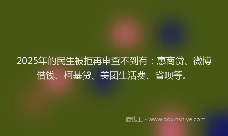 2025年的民生被拒再申查不到有：惠商贷、微博借钱、柯基贷、美团生活费、省呗等。