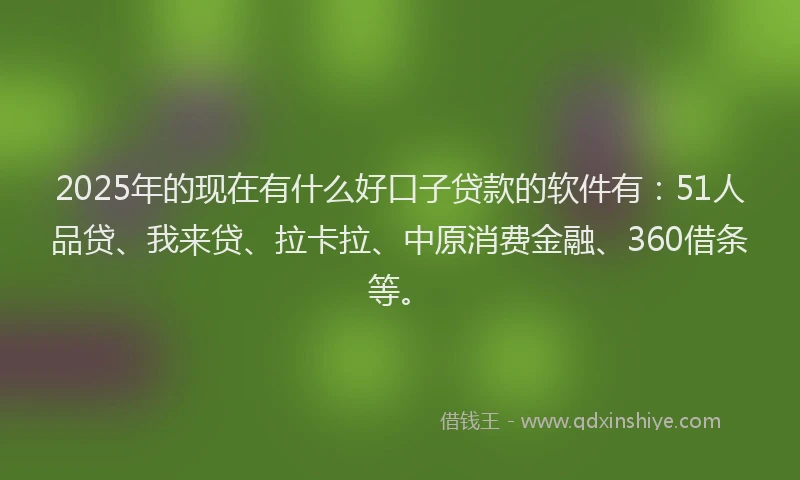 2025年的现在有什么好口子贷款的软件有：51人品贷、我来贷、拉卡拉、中原消费金融、360借条等。