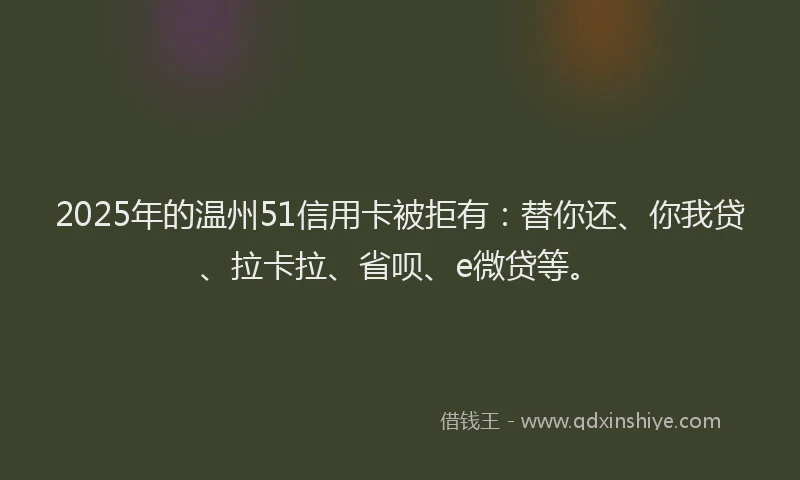 2025年的温州51信用卡被拒有：替你还、你我贷、拉卡拉、省呗、e微贷等。