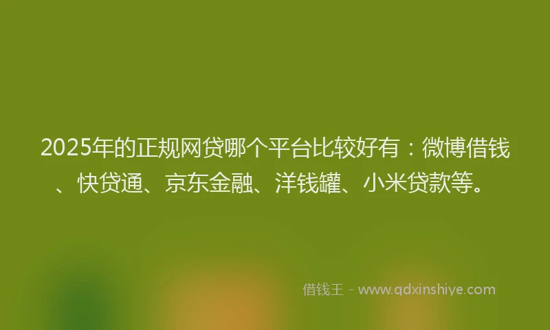 2025年的正规网贷哪个平台比较好有：微博借钱、快贷通、京东金融、洋钱罐、小米贷款等。