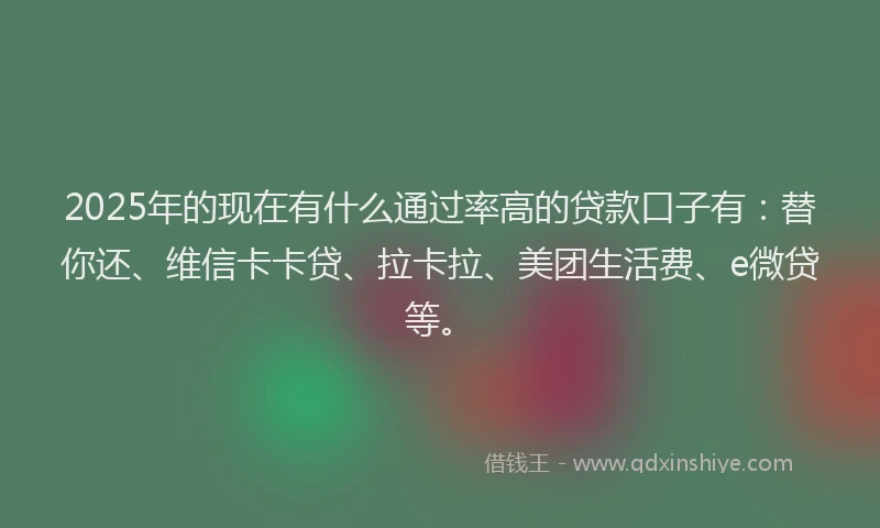 2025年的现在有什么通过率高的贷款口子有：替你还、维信卡卡贷、拉卡拉、美团生活费、e微贷等。
