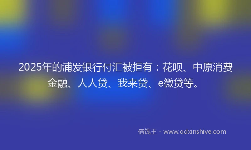 2025年的浦发银行付汇被拒有：花呗、中原消费金融、人人贷、我来贷、e微贷等。