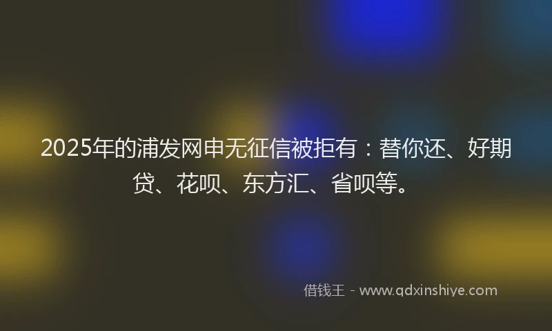 2025年的浦发网申无征信被拒有：替你还、好期贷、花呗、东方汇、省呗等。