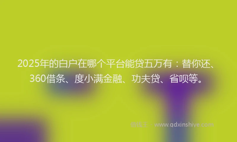2025年的白户在哪个平台能贷五万有：替你还、360借条、度小满金融、功夫贷、省呗等。