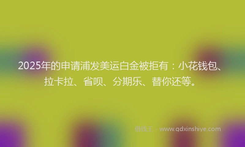 2025年的申请浦发美运白金被拒有：小花钱包、拉卡拉、省呗、分期乐、替你还等。
