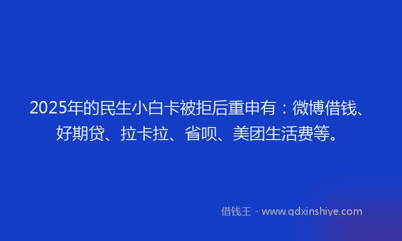 2025年的民生小白卡被拒后重申有：微博借钱、好期贷、拉卡拉、省呗、美团生活费等。