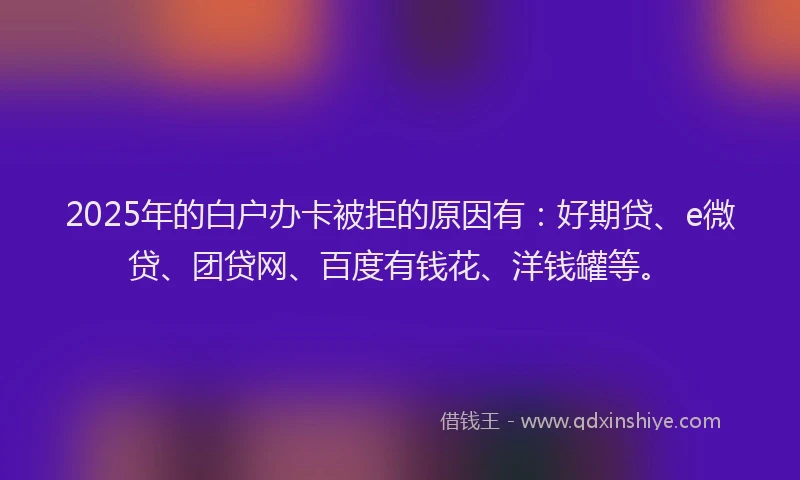 2025年的白户办卡被拒的原因有：好期贷、e微贷、团贷网、百度有钱花、洋钱罐等。
