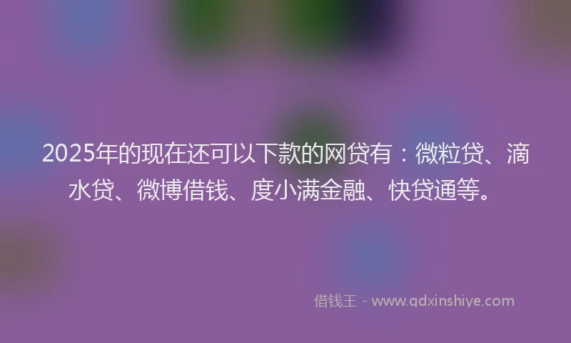 2025年的现在还可以下款的网贷有：微粒贷、滴水贷、微博借钱、度小满金融、快贷通等。