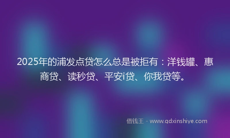 2025年的浦发点贷怎么总是被拒有：洋钱罐、惠商贷、读秒贷、平安i贷、你我贷等。