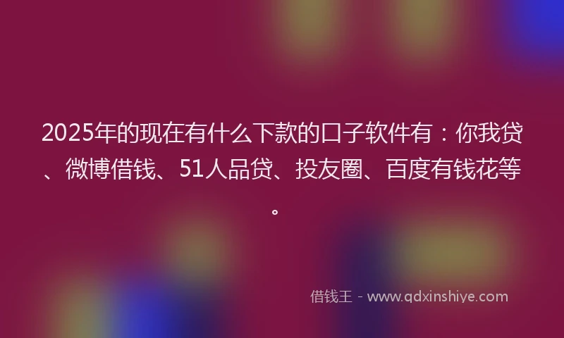2025年的现在有什么下款的口子软件有：你我贷、微博借钱、51人品贷、投友圈、百度有钱花等。