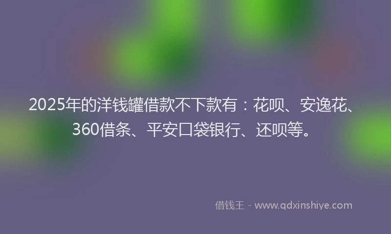 2025年的洋钱罐借款不下款有：花呗、安逸花、360借条、平安口袋银行、还呗等。