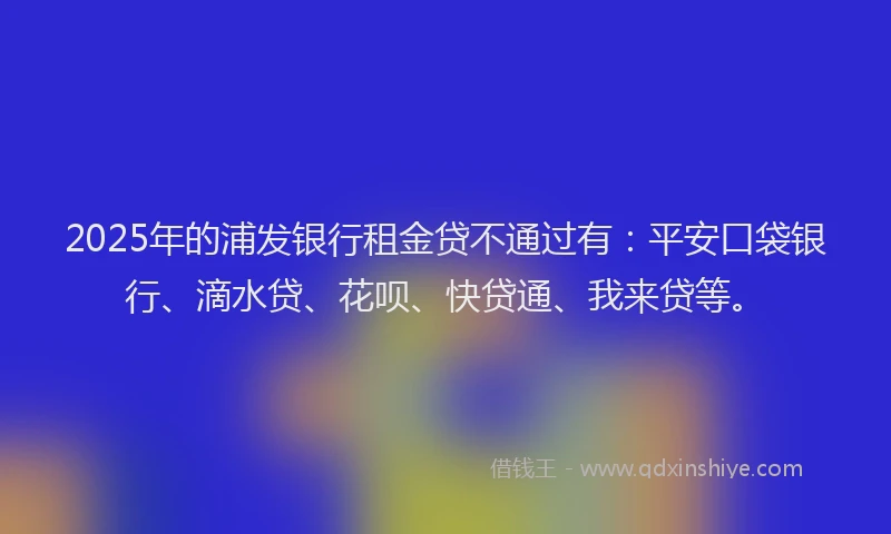 2025年的浦发银行租金贷不通过有：平安口袋银行、滴水贷、花呗、快贷通、我来贷等。