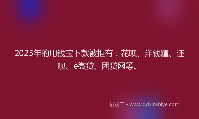 2025年的用钱宝下款被拒有：花呗、洋钱罐、还呗、e微贷、团贷网等。