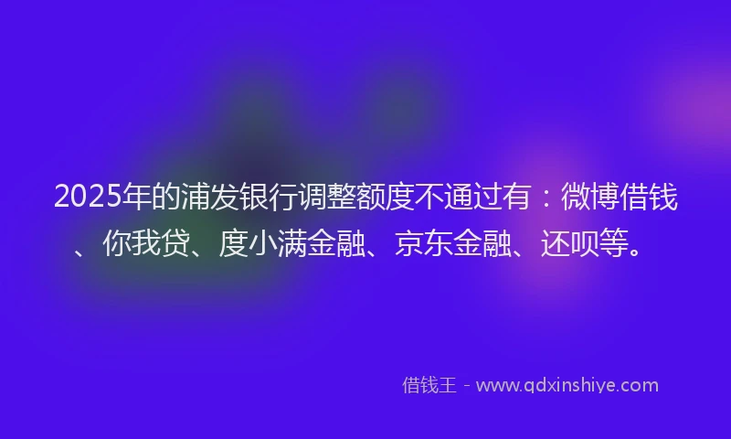2025年的浦发银行调整额度不通过有：微博借钱、你我贷、度小满金融、京东金融、还呗等。