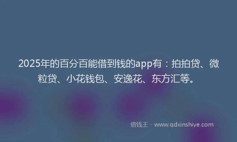 2025年的百分百能借到钱的app有：拍拍贷、微粒贷、小花钱包、安逸花、东方汇等。