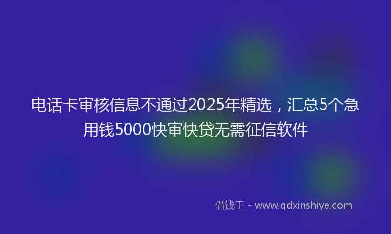 电话卡审核信息不通过2025年精选，汇总5个急用钱5000快审快贷无需征信软件