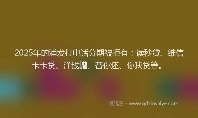 2025年的浦发打电话分期被拒有：读秒贷、维信卡卡贷、洋钱罐、替你还、你我贷等。
