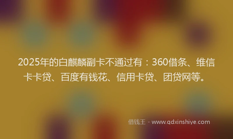 2025年的白麒麟副卡不通过有：360借条、维信卡卡贷、百度有钱花、信用卡贷、团贷网等。