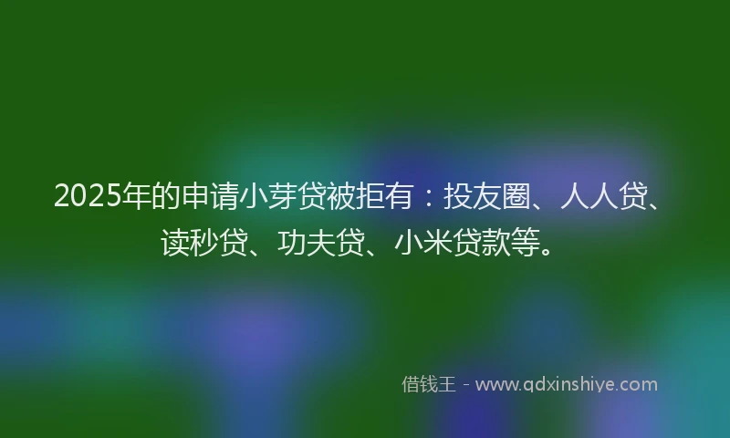2025年的申请小芽贷被拒有：投友圈、人人贷、读秒贷、功夫贷、小米贷款等。