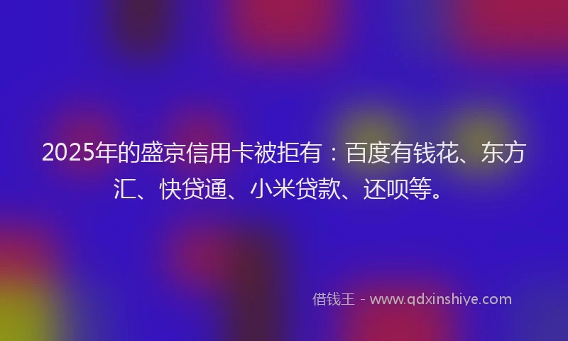 2025年的盛京信用卡被拒有：百度有钱花、东方汇、快贷通、小米贷款、还呗等。