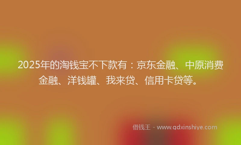 2025年的淘钱宝不下款有：京东金融、中原消费金融、洋钱罐、我来贷、信用卡贷等。
