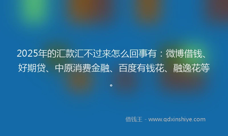 2025年的汇款汇不过来怎么回事有：微博借钱、好期贷、中原消费金融、百度有钱花、融逸花等。