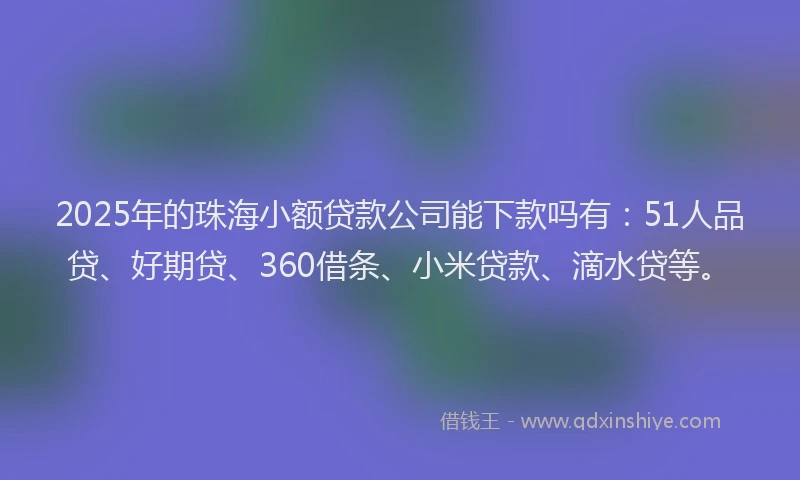 2025年的珠海小额贷款公司能下款吗有：51人品贷、好期贷、360借条、小米贷款、滴水贷等。